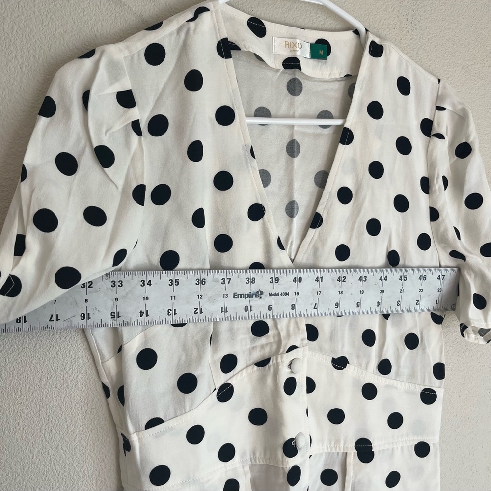 RIXO London White Black Polka Dot Mini Dress Retro Medium - Picture 9 of 10